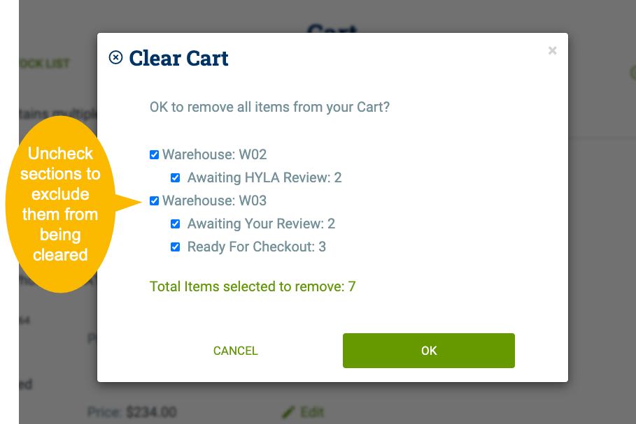 How can I clear my cart? HYLA Mobile