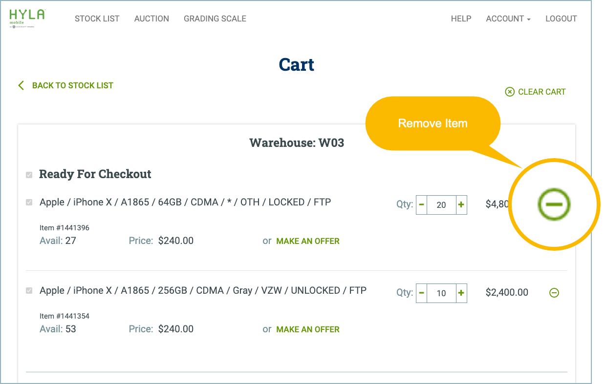 How can I clear my cart? HYLA Mobile
